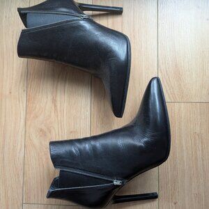 Yves Saint Laurent black leather, faux-zip heeled ankle booties